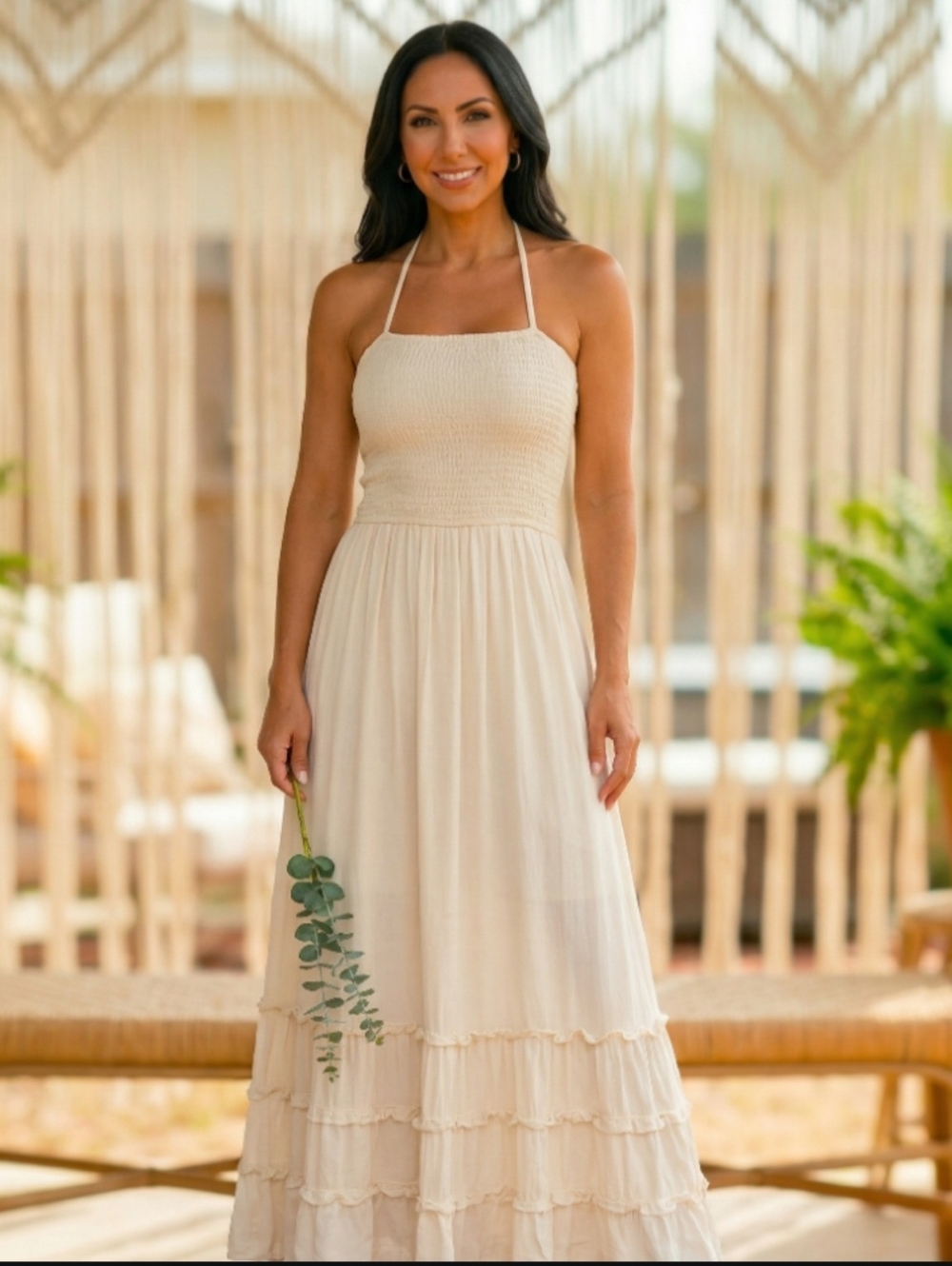 BOHO Sexy Cream Maxi Dress